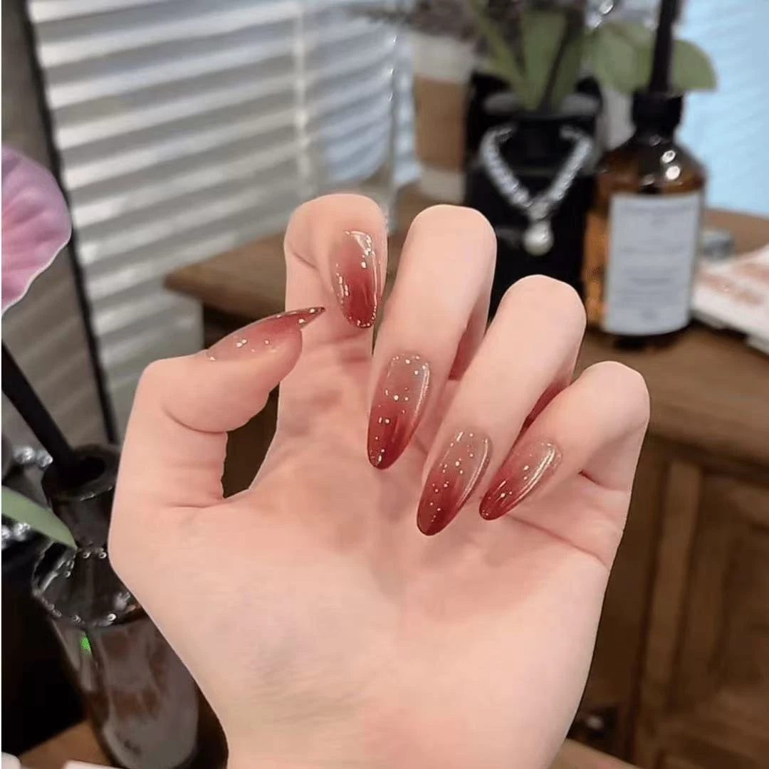 【酒渍红茶】显白气质纯欲渐变猫眼纯手工穿戴甲ins