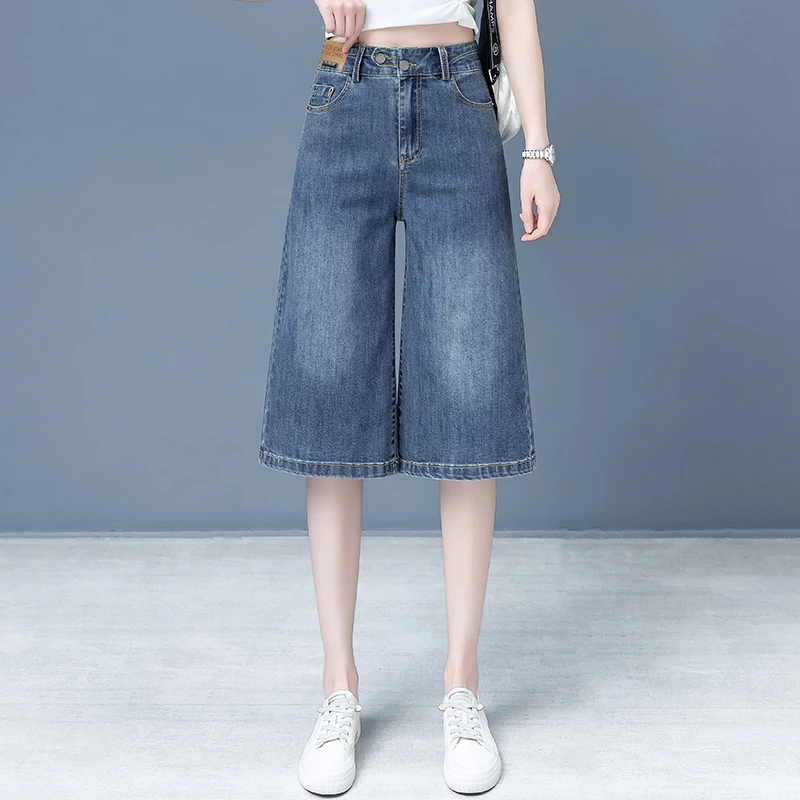 复古牛仔七分裤女2025年夏季新款韩版时尚高腰显瘦薄款直筒裤阔腿