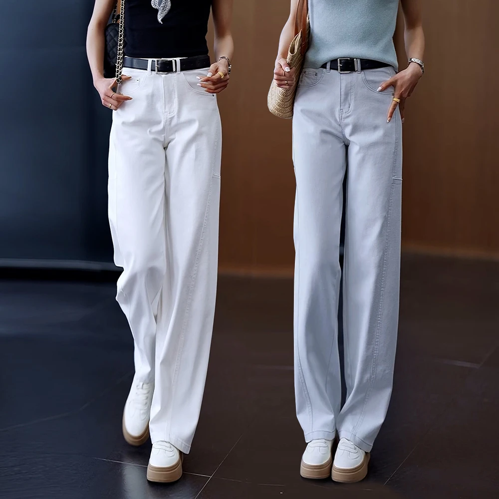 加绒加厚牛仔弯刀裤子女秋冬2025新款宽松显瘦直筒裤窄版阔腿长裤