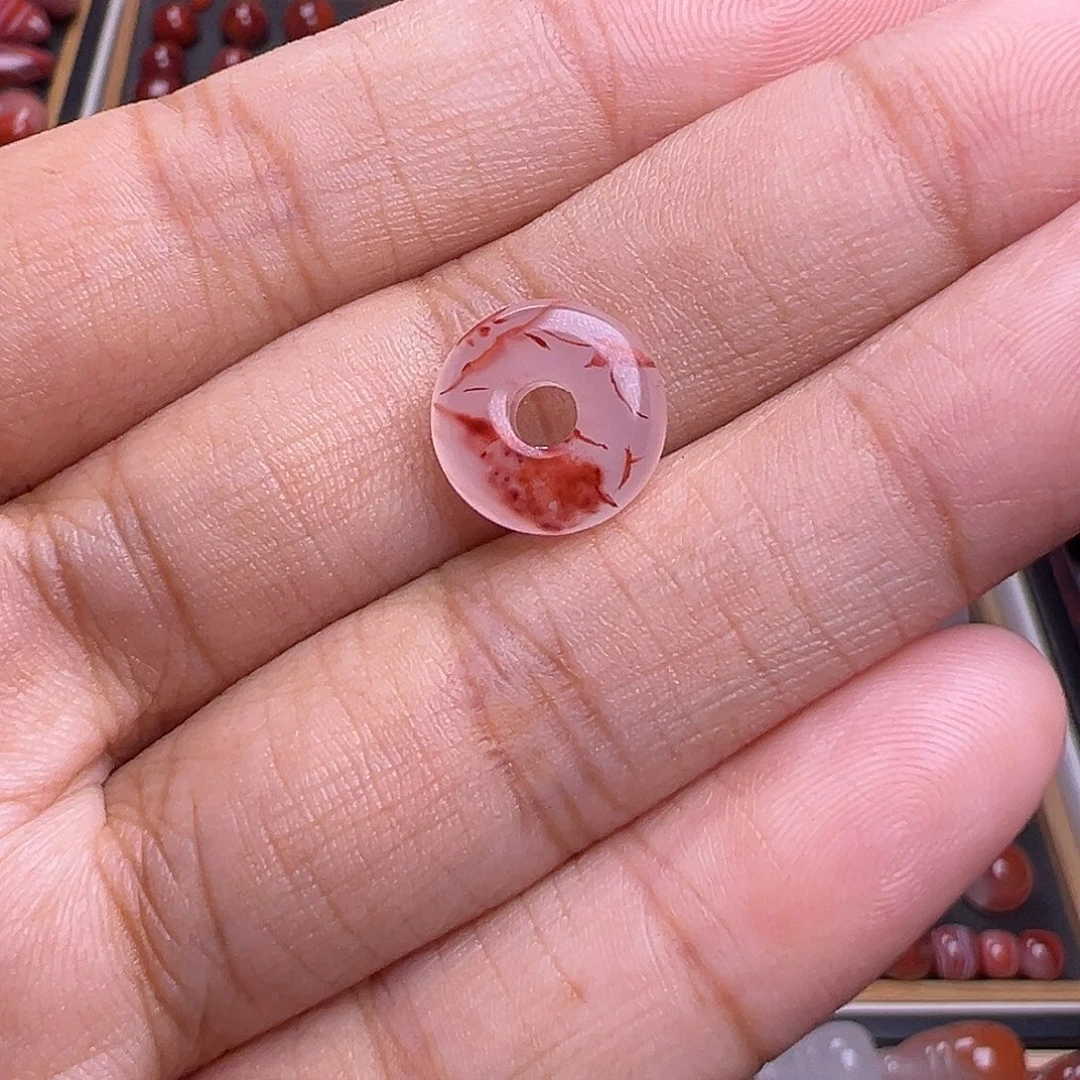 南红玛瑙未镶嵌珠宝奇石飘花平安扣11.3mm