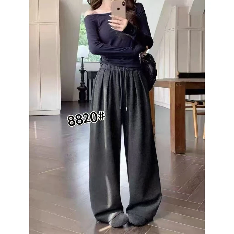 8820#秋冬季女士舒适柔软糯米绒面料休闲外穿保暖单裤