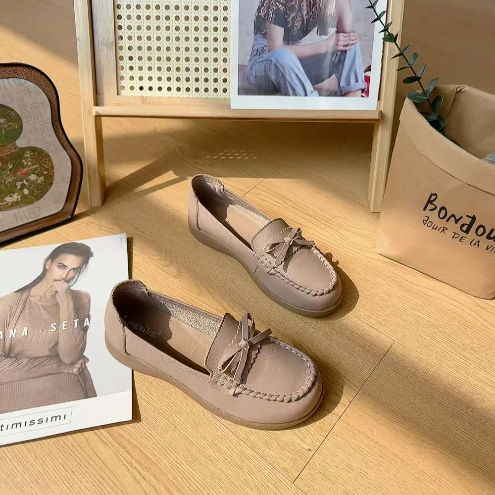 6028新款蝴蝶结圆头缝包舒适百搭妈妈鞋仓