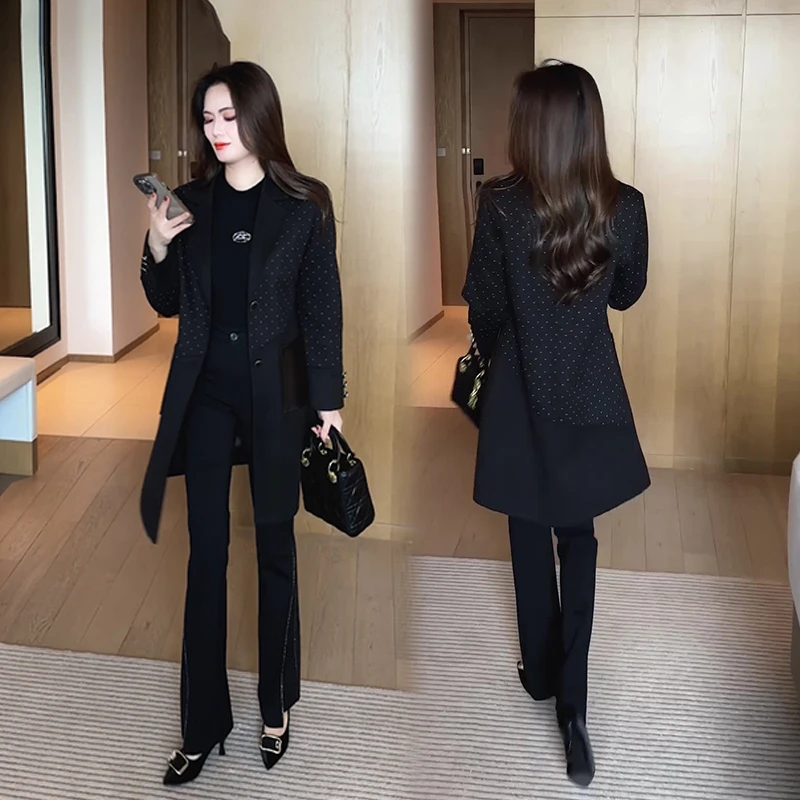 时尚波点中长款西装风衣女2025春秋新款洋气减龄显瘦高级感外套潮