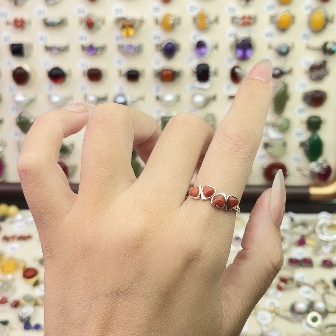 南红玛瑙银S925镶嵌戒指