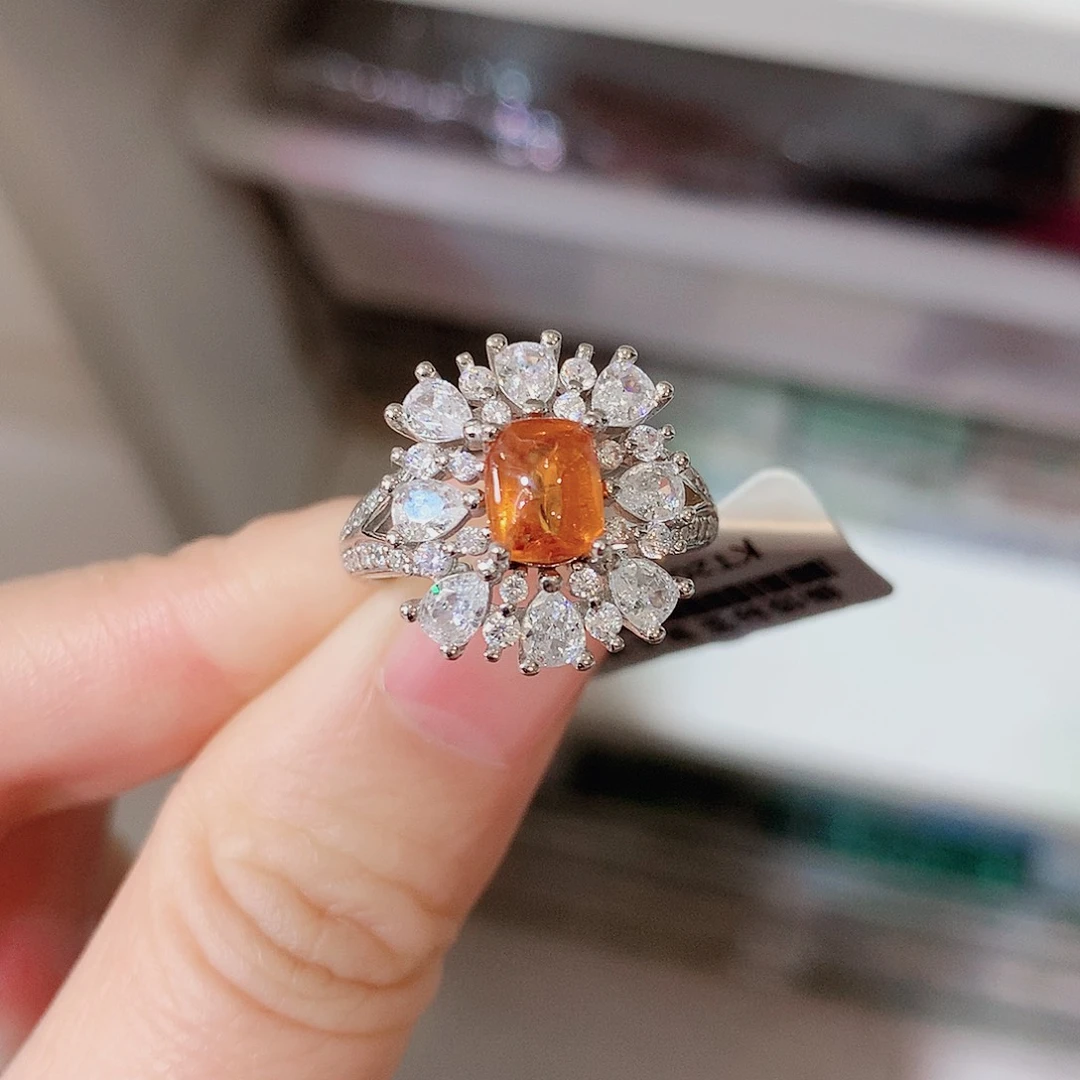 石榴石（芬达石）戒指银S925镶嵌