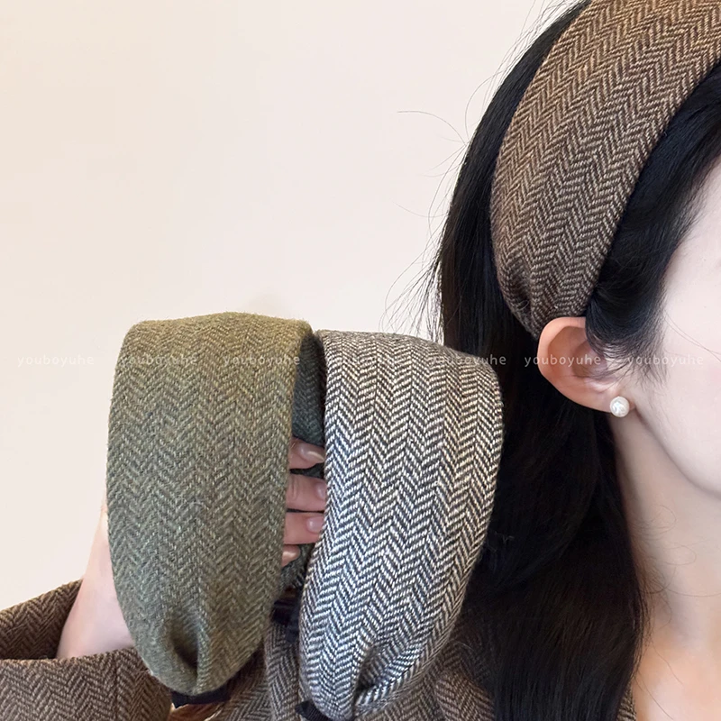 老钱风毛呢宽边发箍女复古气质秋冬日常外戴头箍高颅顶显脸小发饰