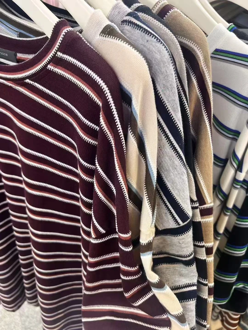 T恤落肩袖套纹常规时尚针织修身INS风拼接