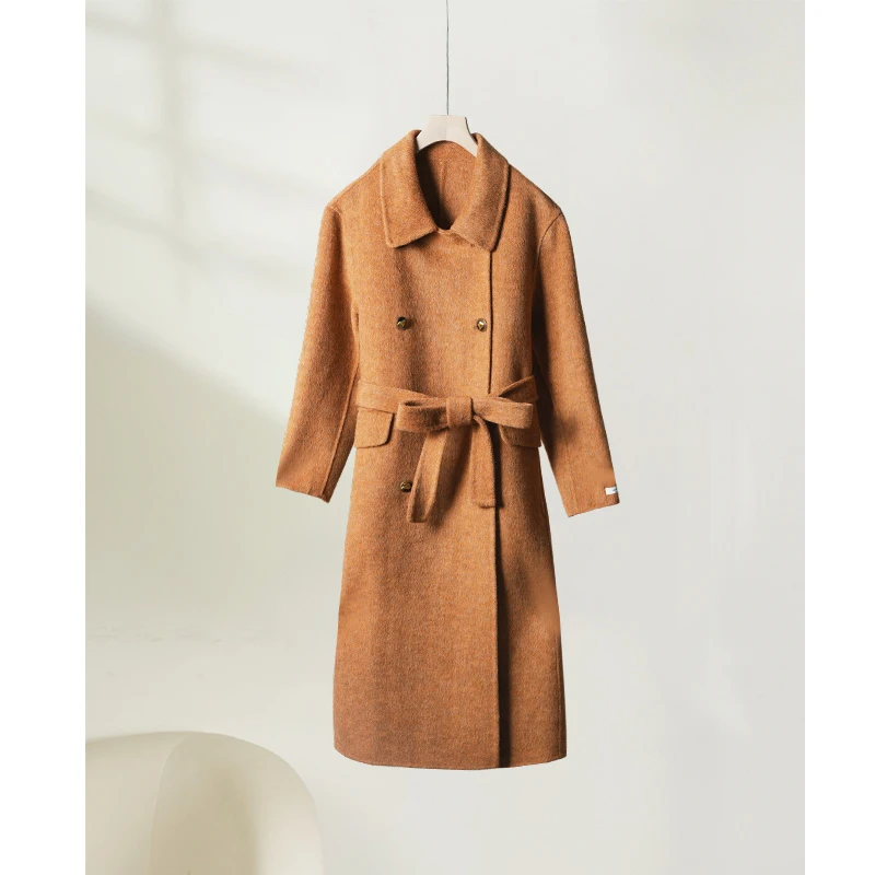 2024秋冬显瘦气质毛呢百搭复古设计师外套中长款