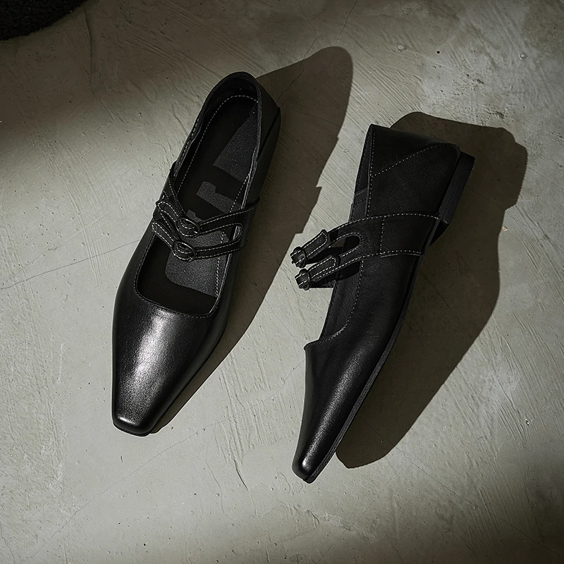 【Dhh】跟高1cm•牛皮•平底玛丽珍鞋女气质尖头一字扣带法式单鞋