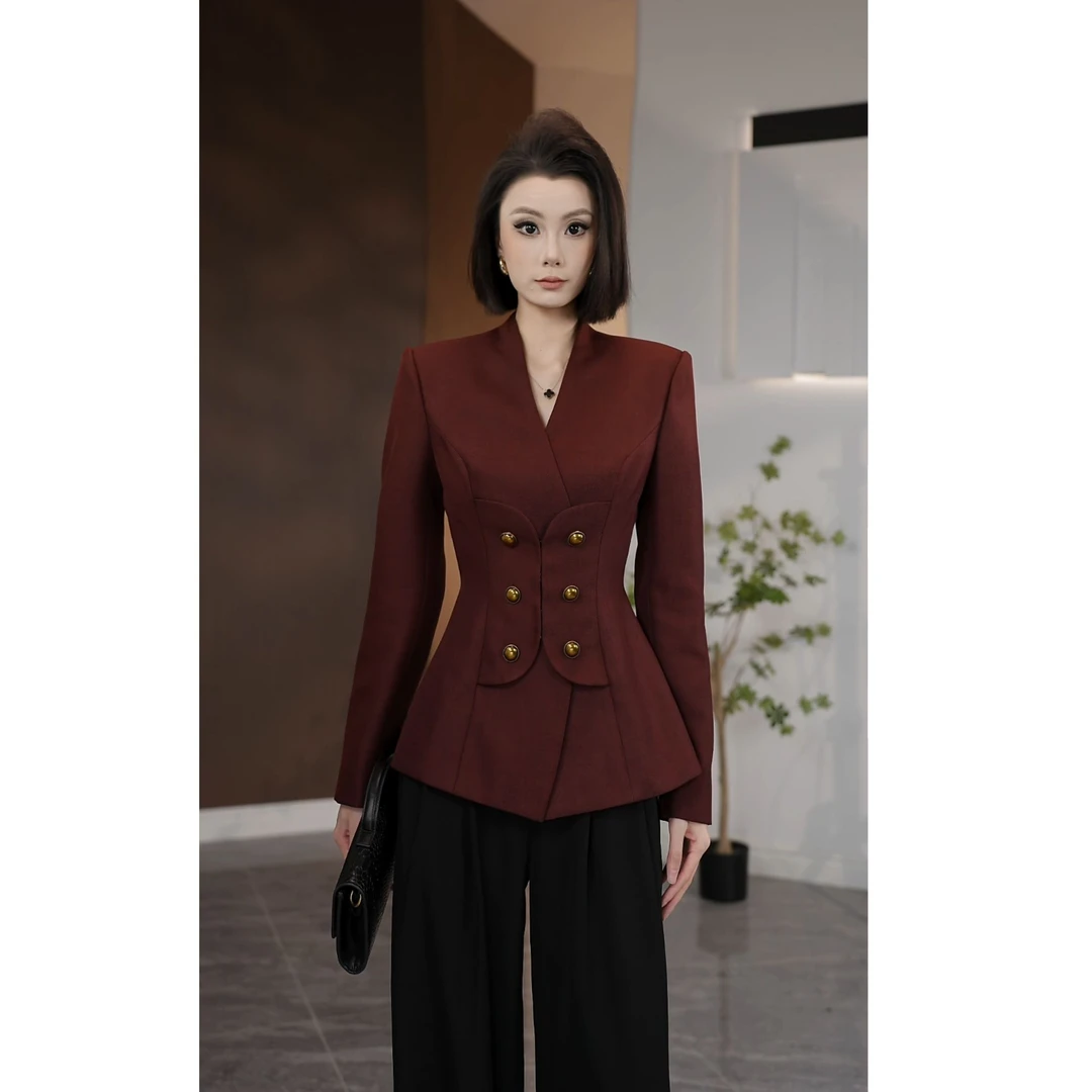 琦哥【必入奢红】原创设计高级感腰封显瘦气质V领春秋新款外套35380