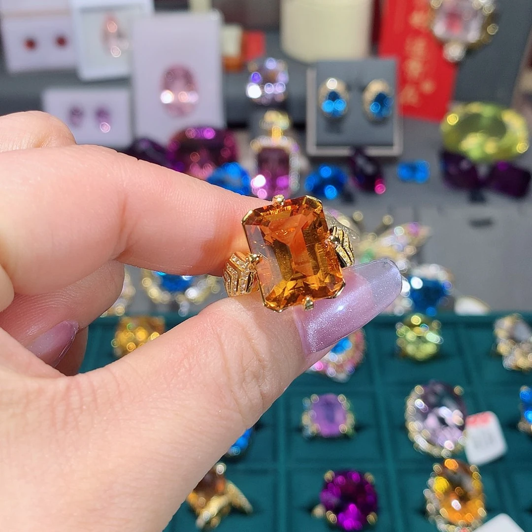 黄晶戒指银S925镶嵌小*戒指