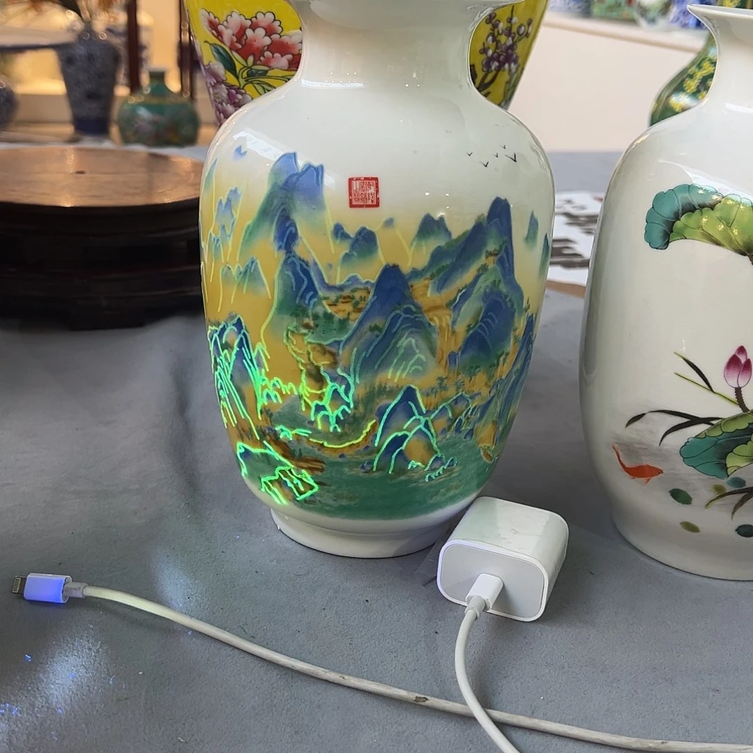 摆件陶22cm千里江山图冬瓜瓶