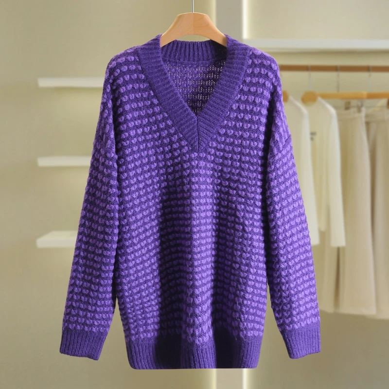 【开播福利】格子V领宽松毛衣#YZT48M005