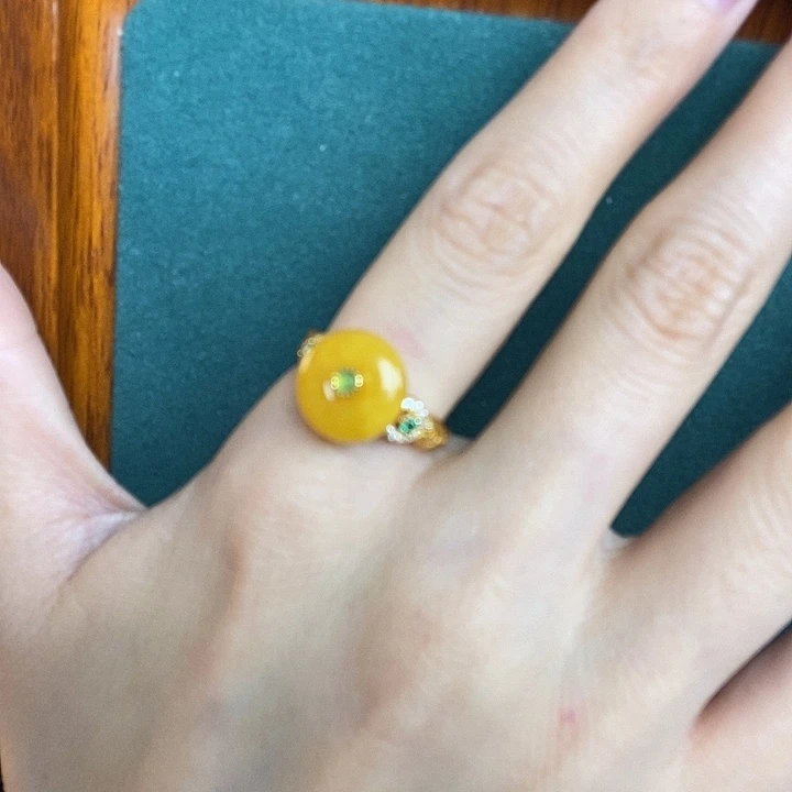 蜜蜡银S925镶嵌戒指戒指