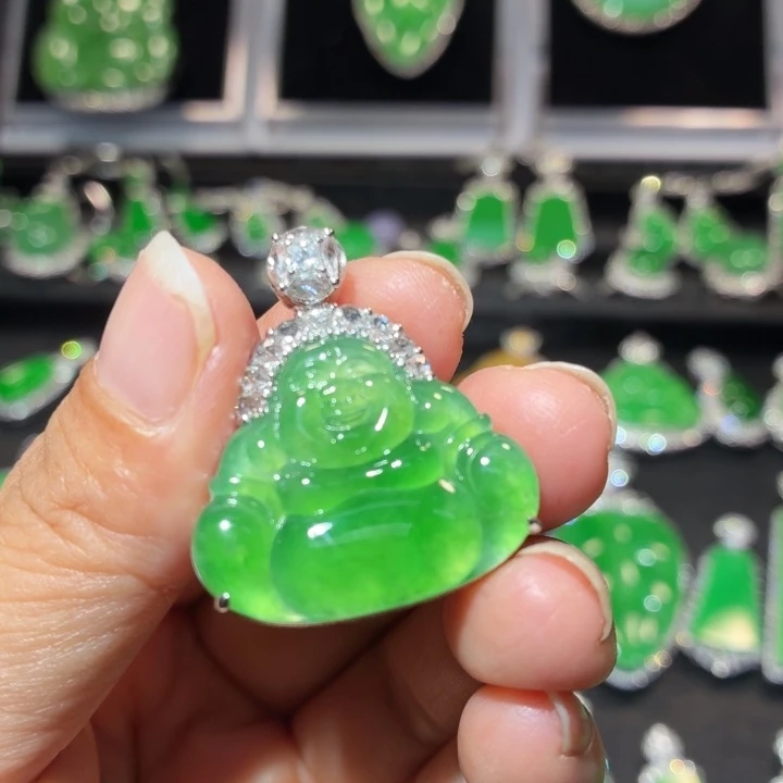 翡翠18K金镶嵌吊坠(不含链)翡翠