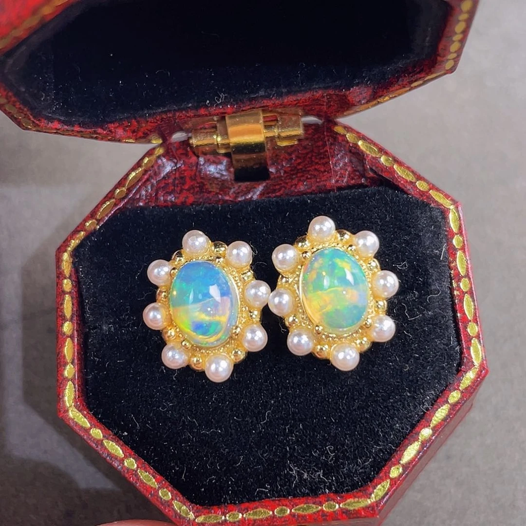 欧泊银S925镀金镶嵌珠宝奇石