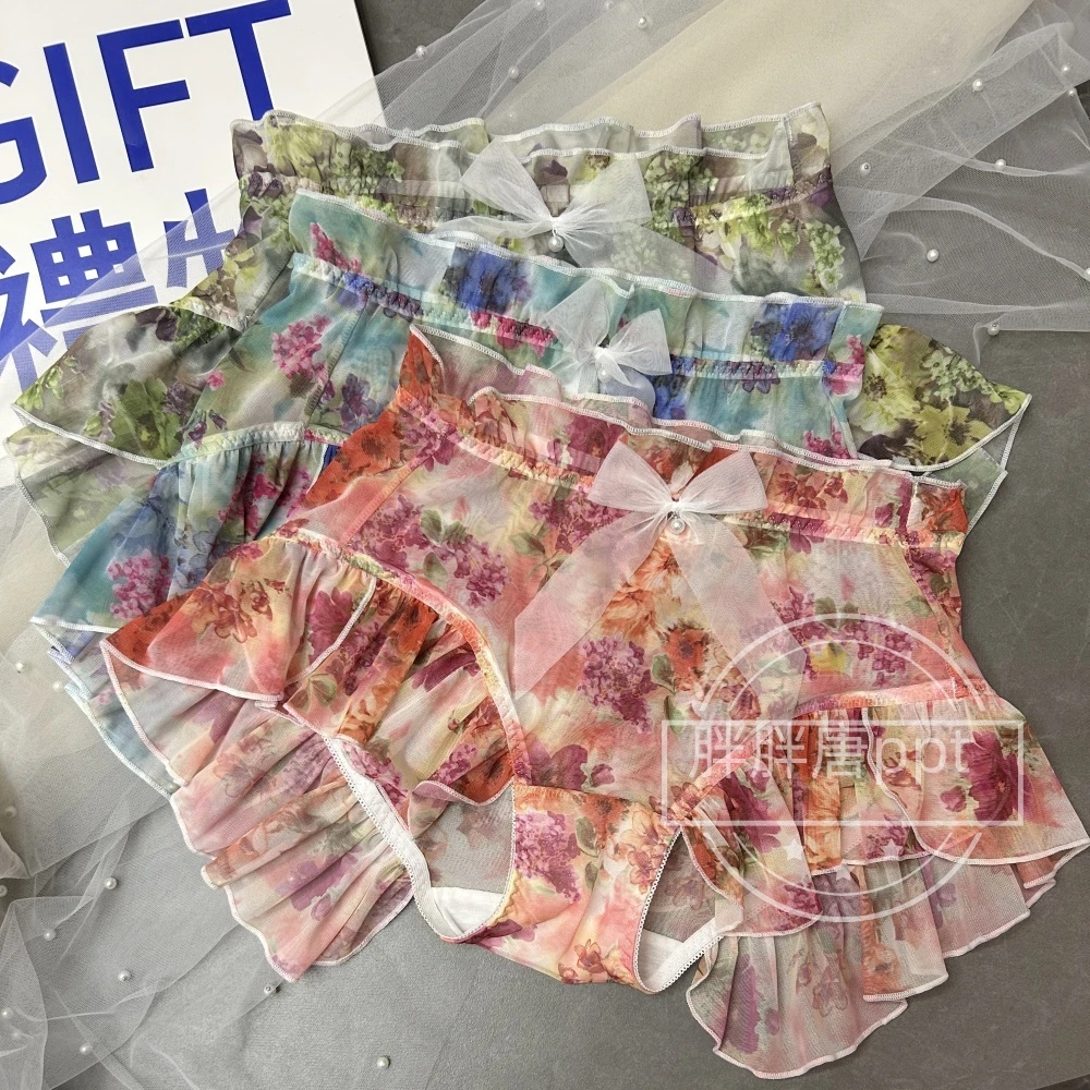 夏季网红新款波西米亚碎花公主风大码内裤女薄中高腰三角裤包臀
