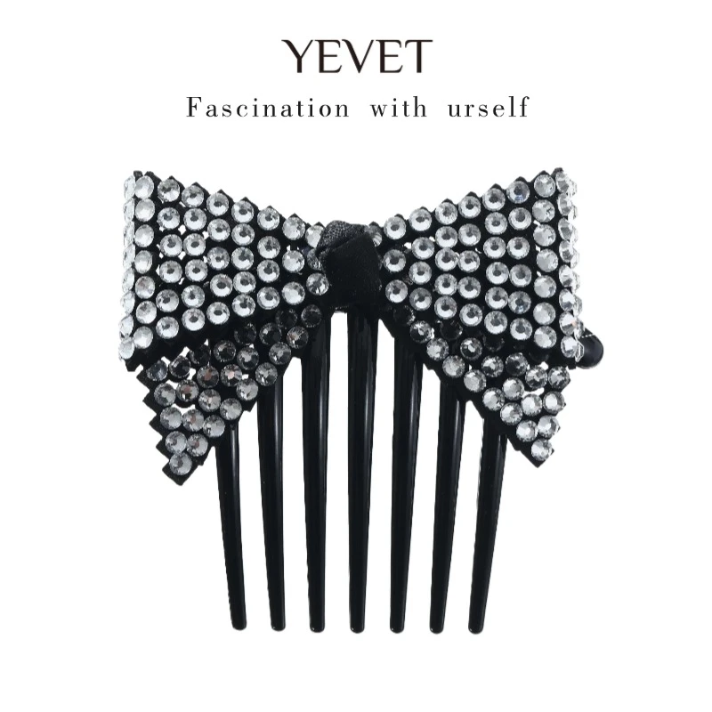 YEVET镶钻七齿梳插梳简约镶钻发夹发饰森系优雅黑色气质边夹百搭