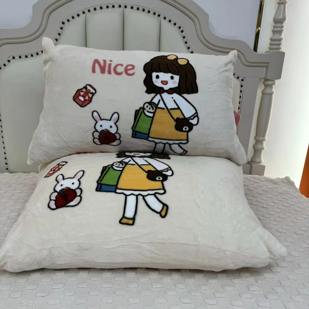 冬季家用加厚一对装牛奶绒枕套珊瑚绒枕头套单人卡通枕芯内胆罩22