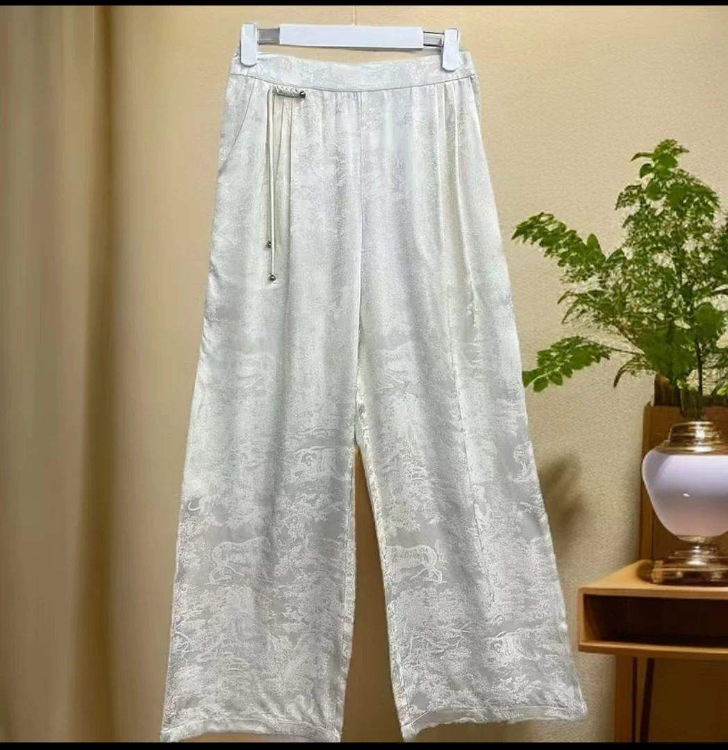 新中式谷喜·高定 缎面复古提花时尚休闲直筒裤