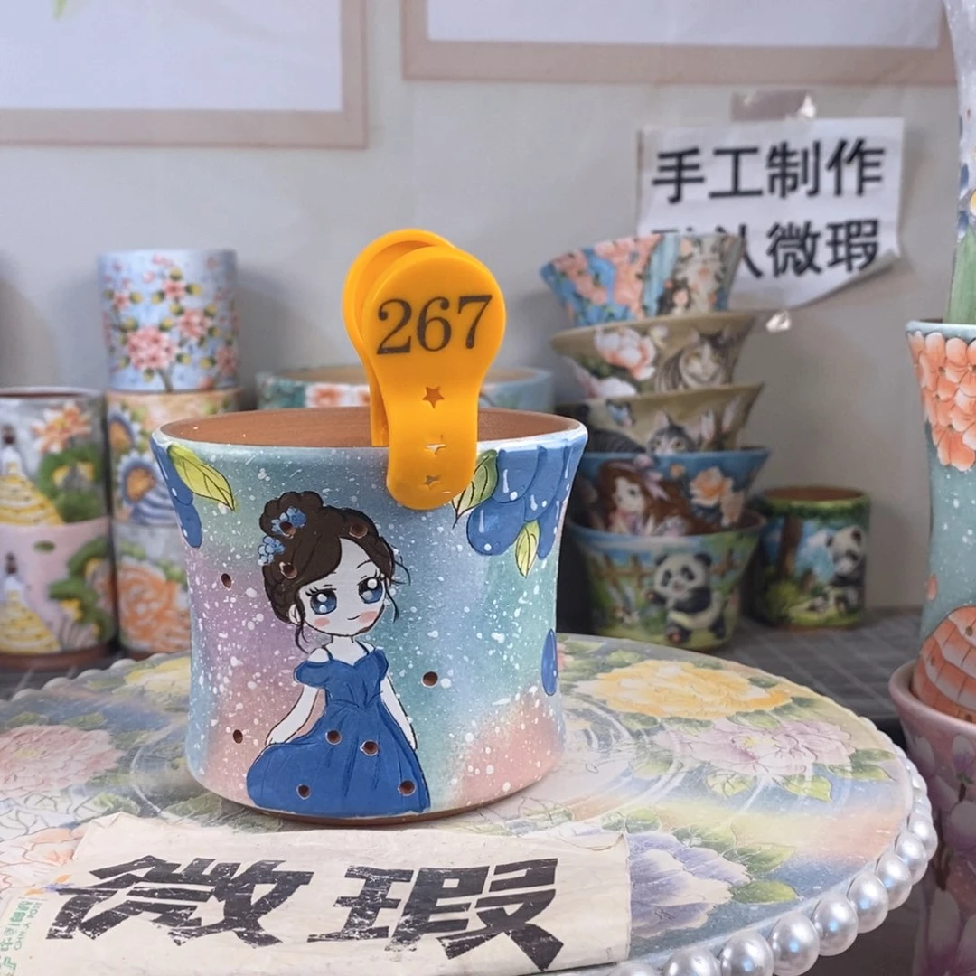 紫砂花盆红陶手绘花盆