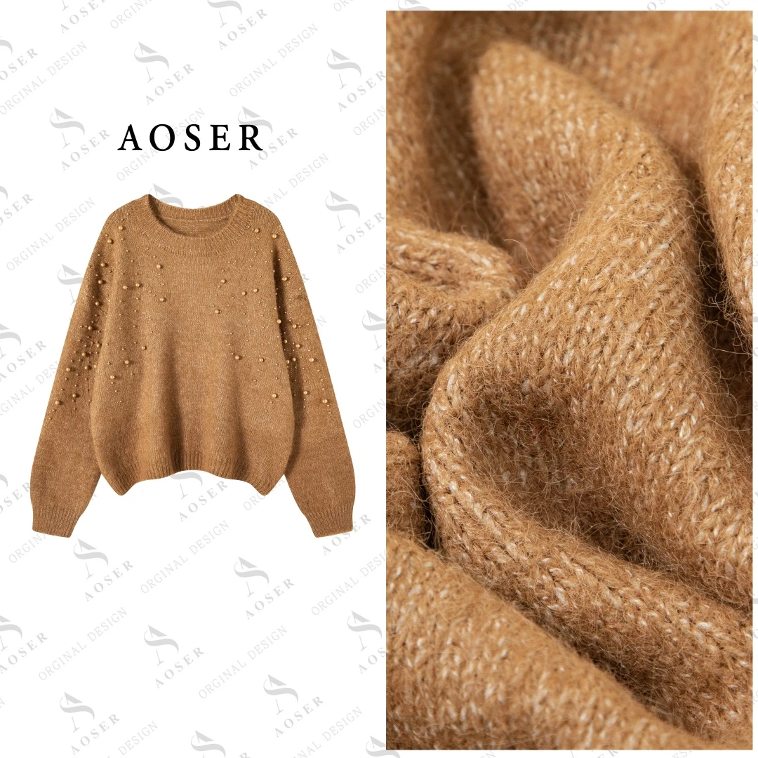 AOSER时尚宽松显瘦百搭氛围感纯色套头针织衫日常休闲风25126