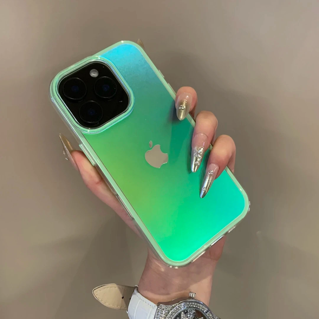 镭射磨砂渐变适用苹果16promax手机壳网红iPhone15简约14个性13女