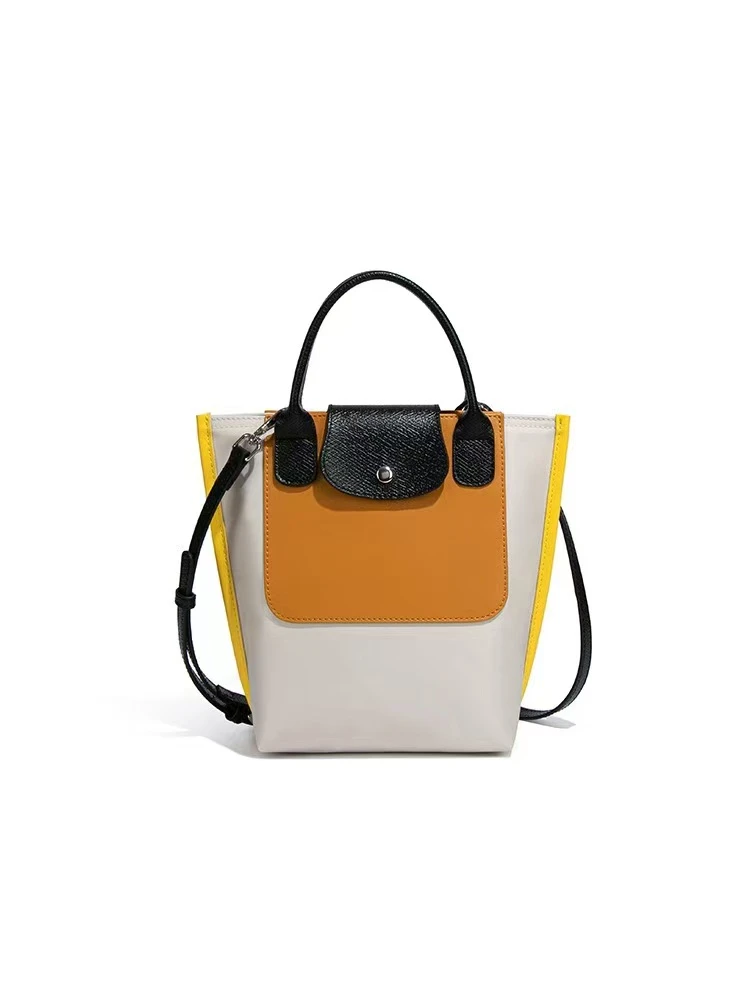 多巴胺撞色休闲拼色单肩斜跨包   3315米黄色