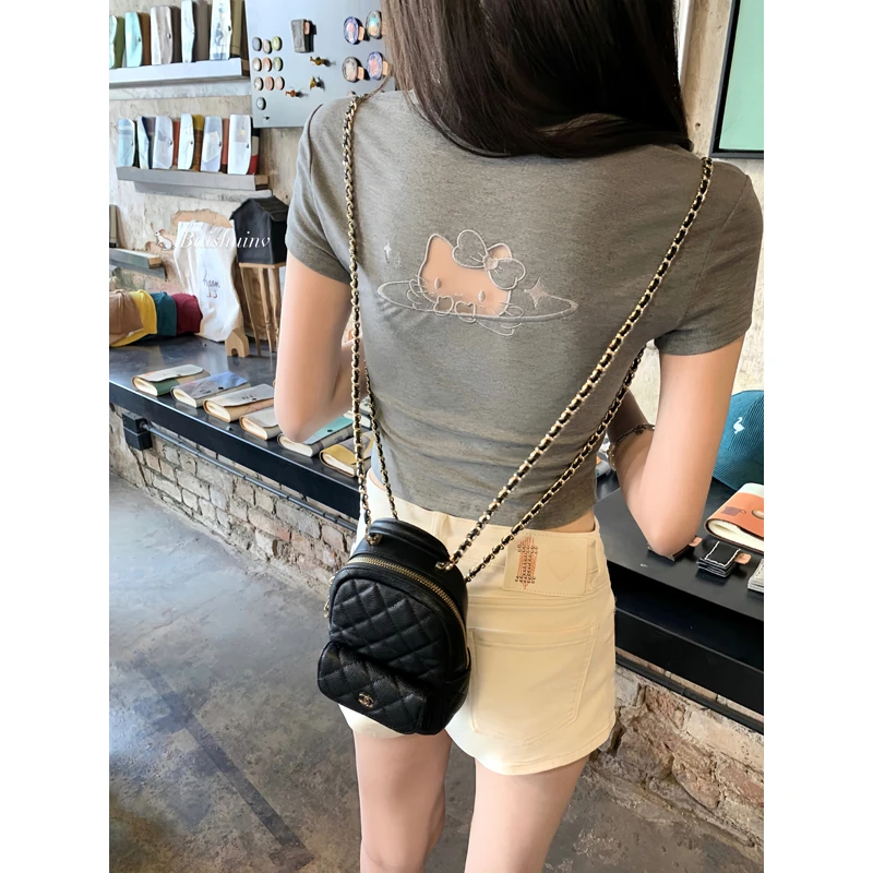 白水女 【清清款】T kitty猫圆领短袖T恤女早春独特漂亮紧身小上衣