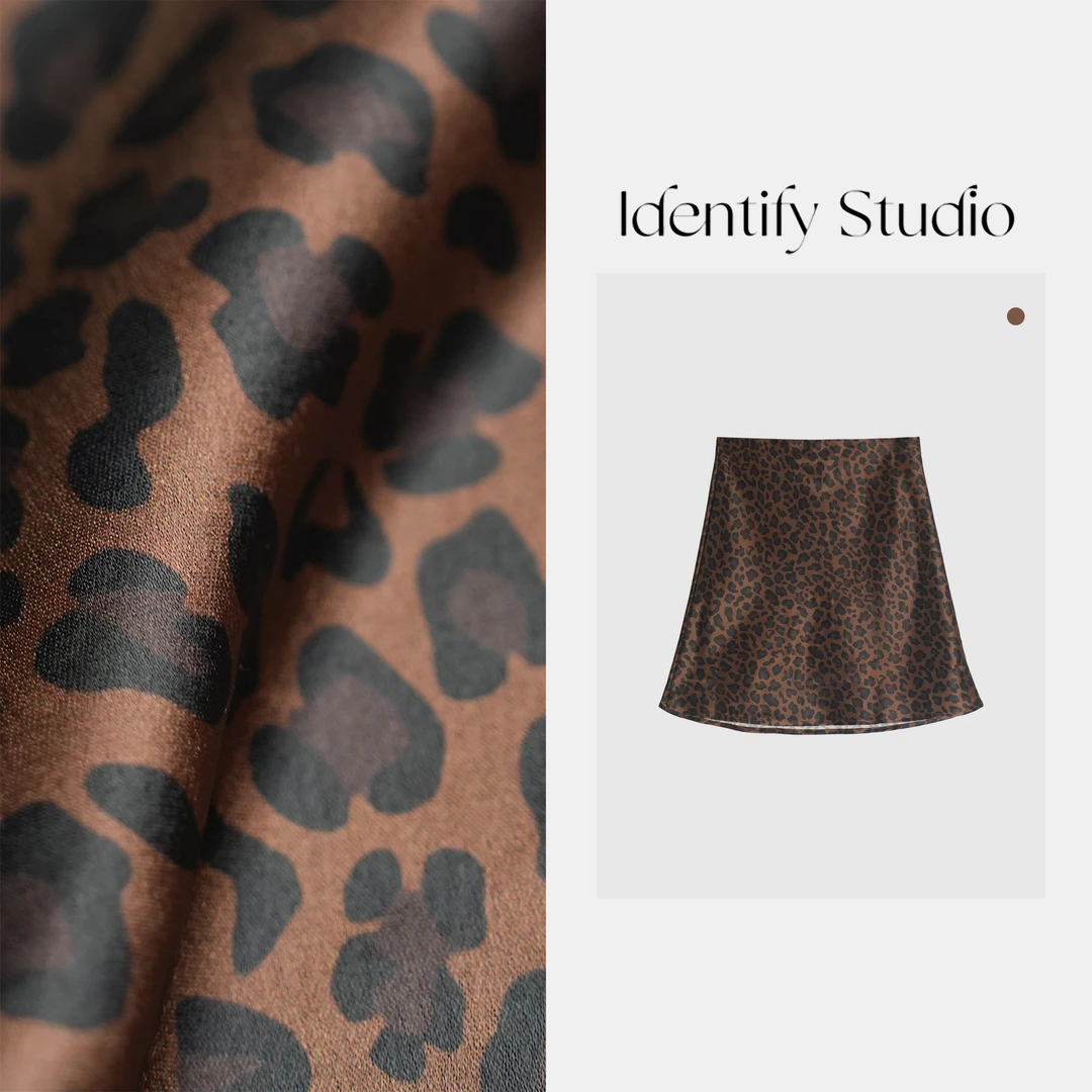 IDENTIFY“豹纹半裙”夏季上新时尚显瘦深色豹纹醋酸半裙25SS