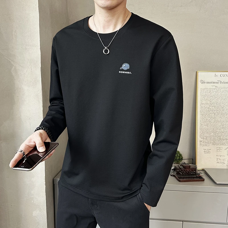 2025新款秋季男士圆领长袖T恤男内搭潮牌卫衣时尚百搭体恤打底衫
