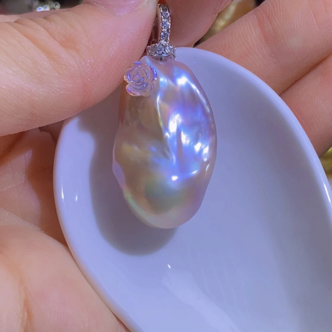 银S925镶嵌淡水珍珠天然淡水珍珠