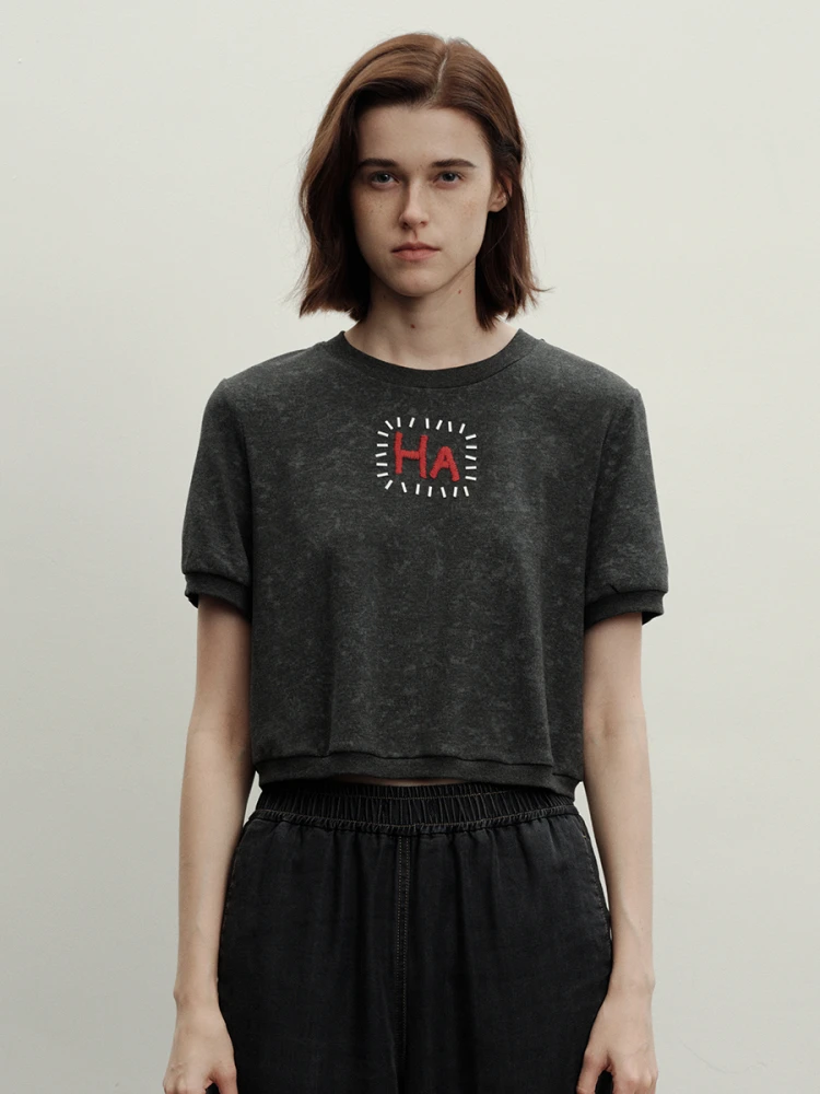 CELECT买手店 夹生 HALF MADE 25春夏新品 haha绣花短T恤