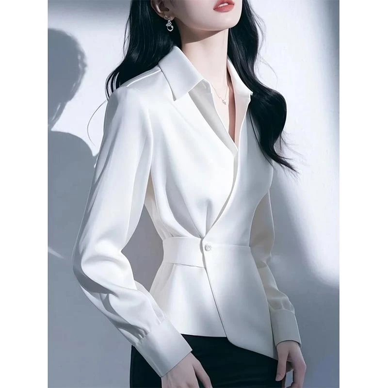 法式新款小香风白色衬衫女2025年春秋爆款高级感小众百搭减龄洋气