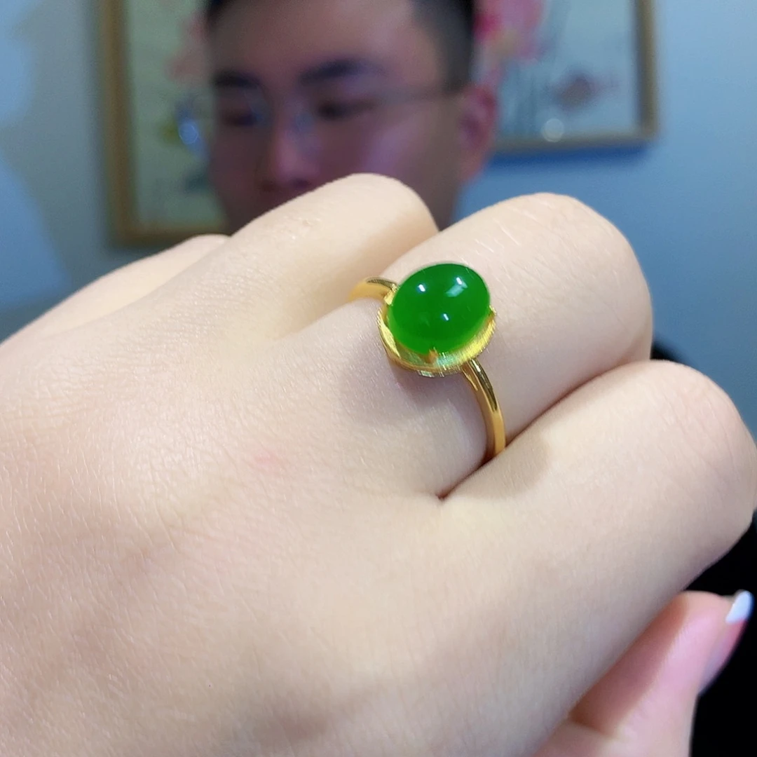 和田玉（碧玉）戒指银S925镀金镶嵌