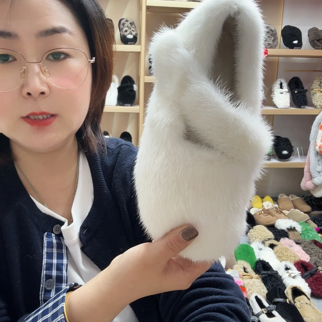 套趾款特价白色貂毛全鞋37