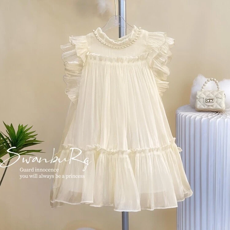 女公主裙法式连衣裙婴幼儿公主裙夏季白色裙子泡泡袖洋气蕾丝