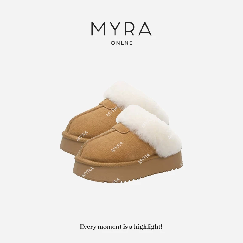 MYRA“自留”羊毛+牛皮 毛毛拖鞋XMSC024249