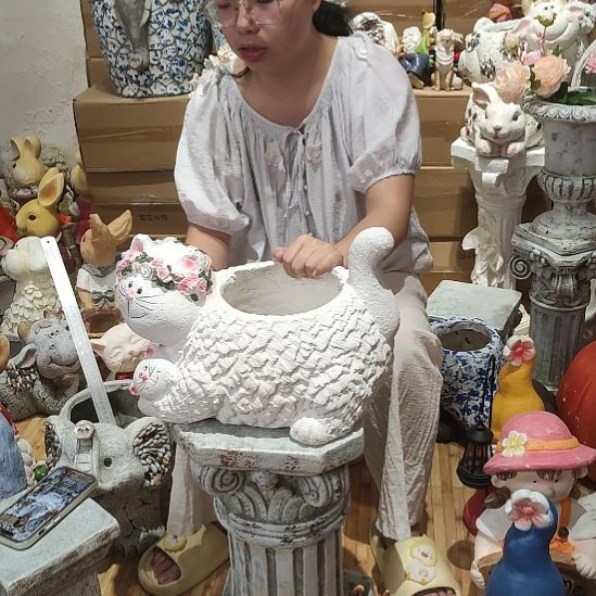 合成树脂氧化镁母子猫花盆一个