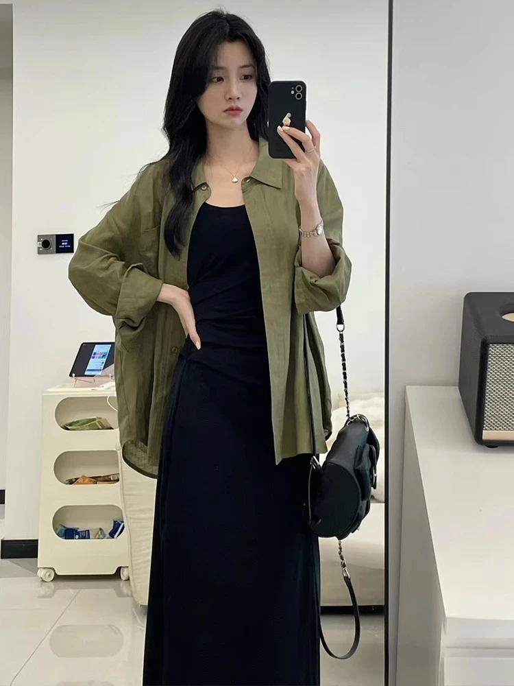 春装茶系穿搭一整套气质网红女神范彩色艺术生吊带连衣裙子套装