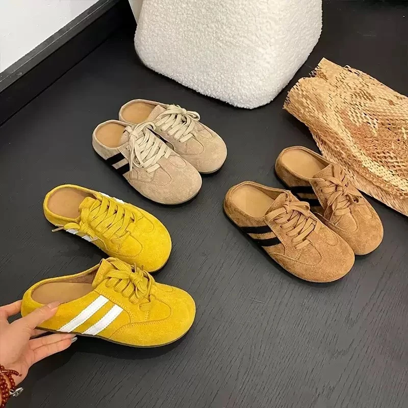 包头半拖鞋女外穿2025新款春季复古德训鞋舒适女厚底无后跟懒人鞋