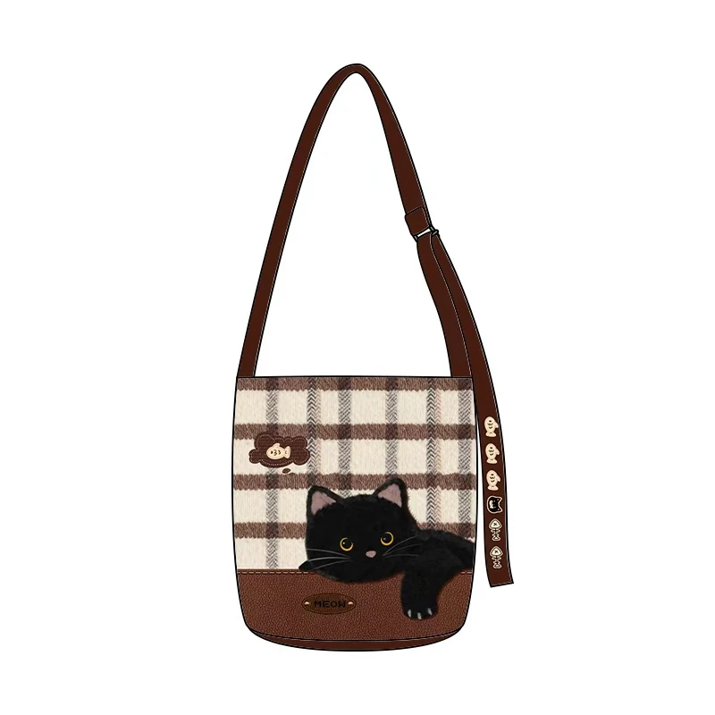 设计师原创毛绒煤罐罐椭圆底飘带水桶包单肩小众通勤包包休闲