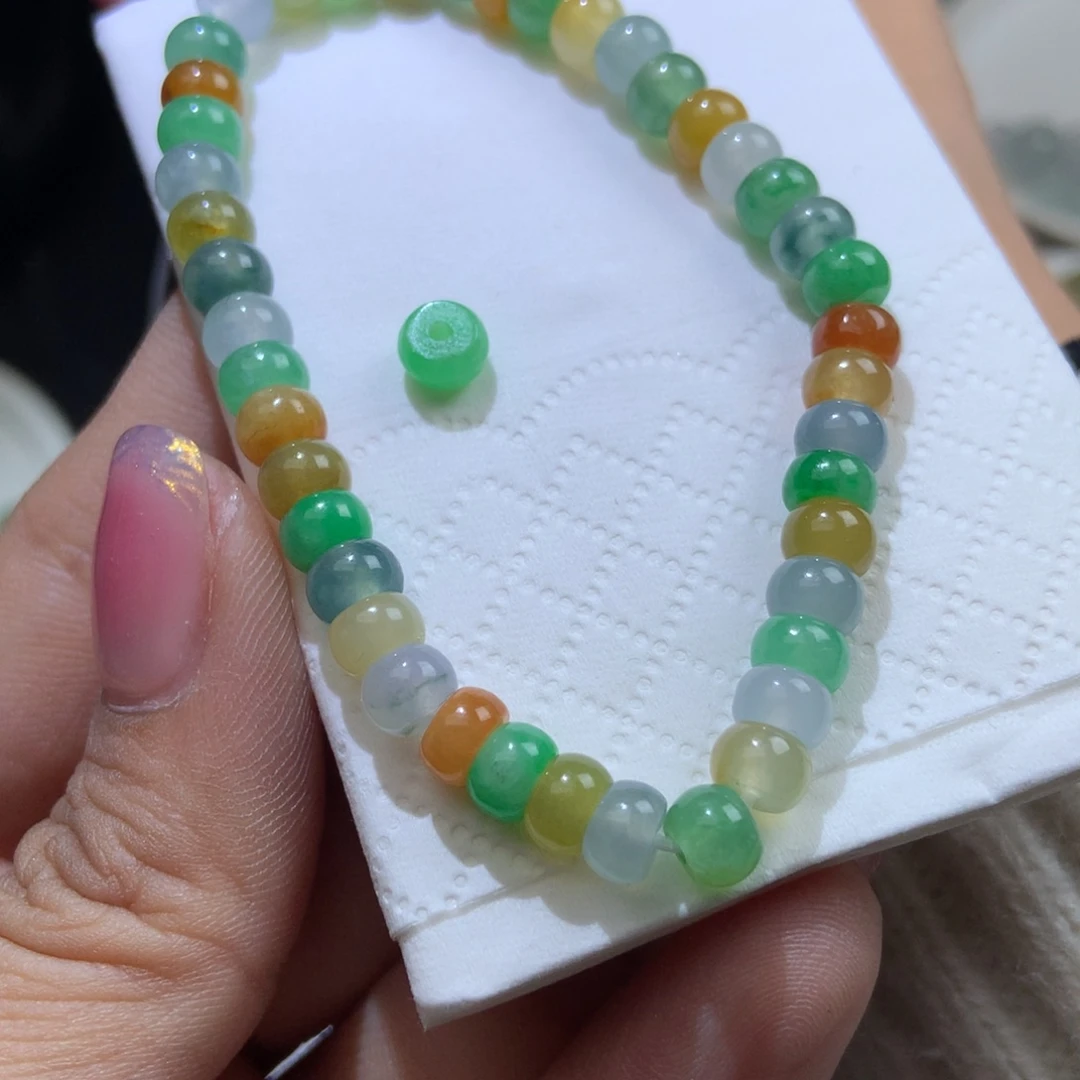 翡翠散珠南****园马卡龙鼓珠串 卡5mm