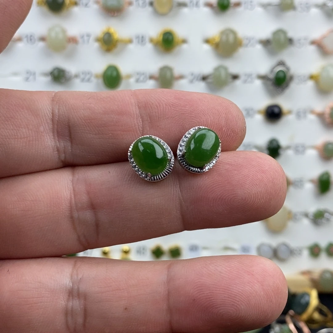 和田玉（碧玉）银S925镀金镶嵌戒指