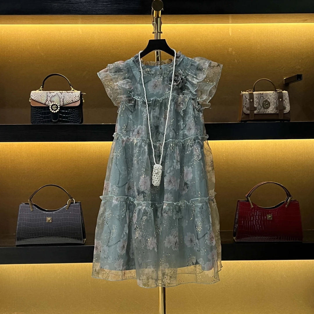 【夏夏专属】【北极星】法式优雅气质百搭时尚复古极光绿连衣裙 14624