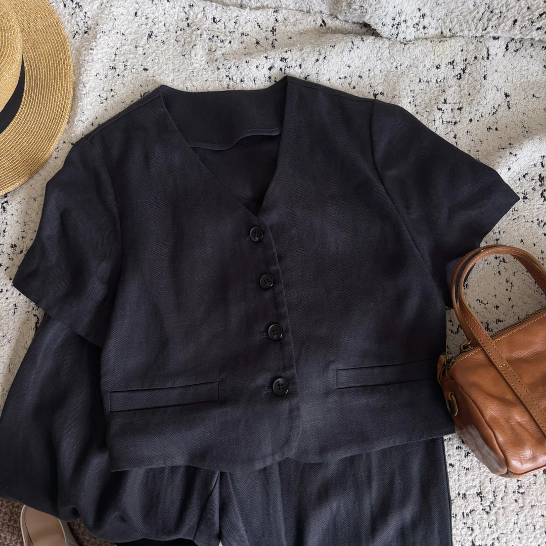 天丝亚麻轻熟风百搭短袖时尚气质老钱风休闲风外套