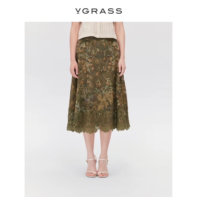 VGRASS网纱贴布绣印花蕾丝半身裙夏季新款外出洋气裙子VSB2P2189A