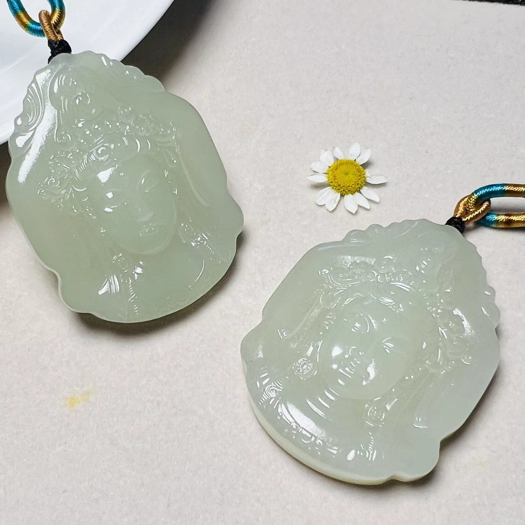 D12.和田玉观音头挂饰浅色女款雕刻精美挂饰多样性发货拍一发一