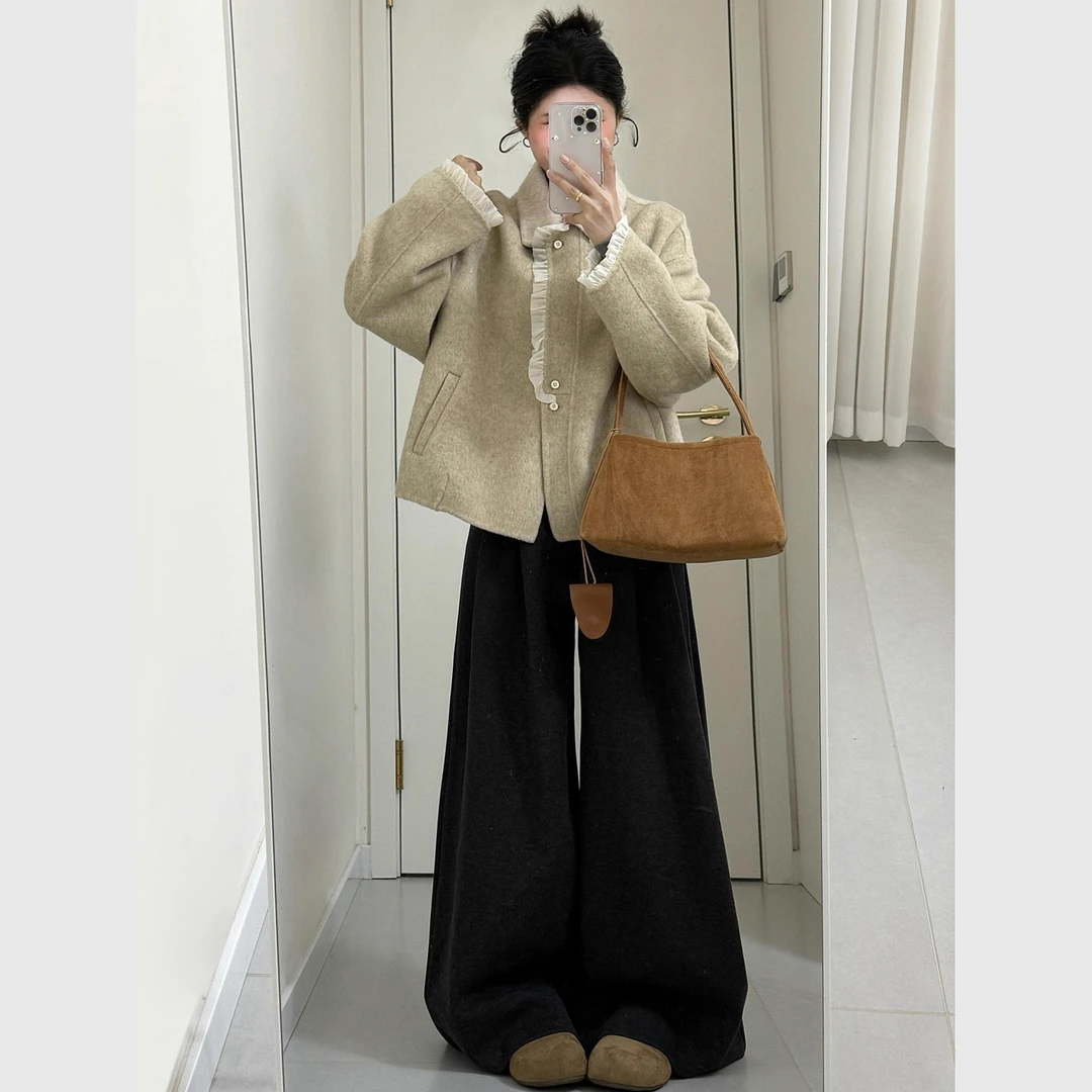 秋冬法式的两件套女韩系气质一整套ootd穿搭大码毛呢外套裤子保暖