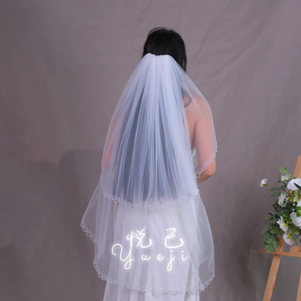 悦己双层水晶穿珠新娘婚纱头纱精美轻奢仙女风求婚领证盖头198